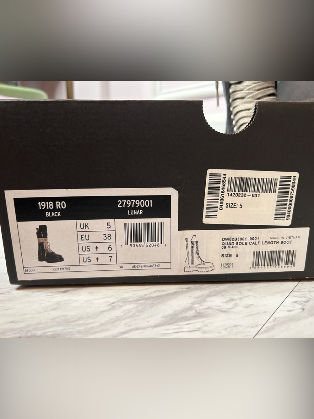Rick Owen’s X Dr. Martens Black Leather 1918 RO Quad Sole Calf Length Boots - Picture 2 of 8